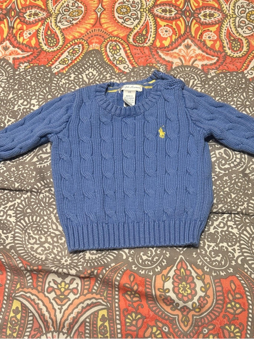 EUC Ralph Lauren Light Blue Cable-Knit Baby Crewneck Sweater